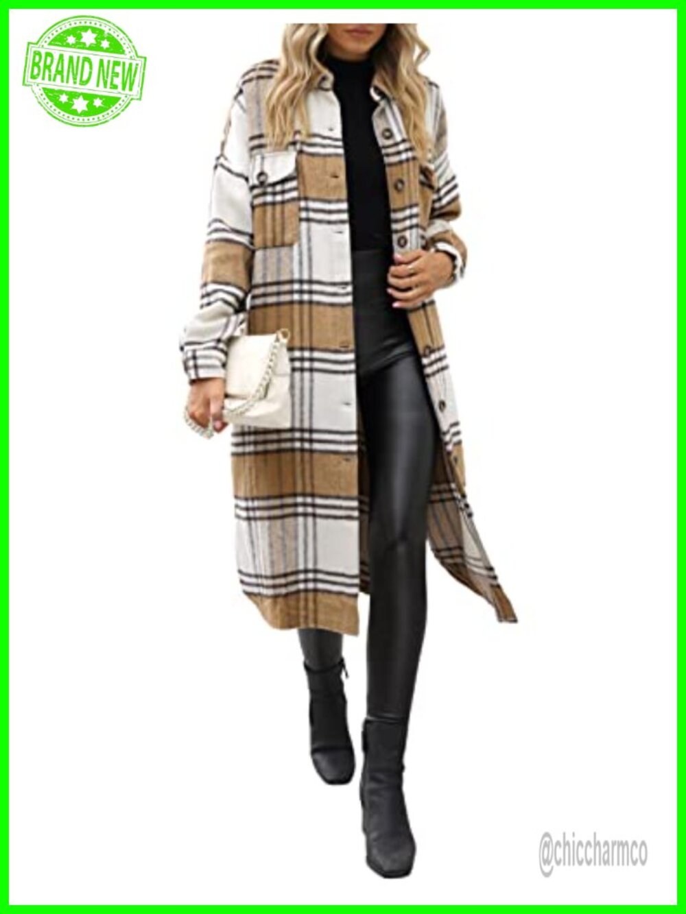 Plaid Flannel Shacket Women Long Button Down Trench Coat Fall Layering Jacket
